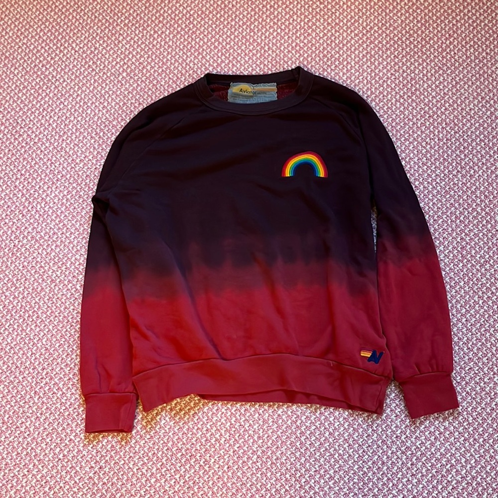 AVIATOR NATION pink and purple ombré rainbow crewneck